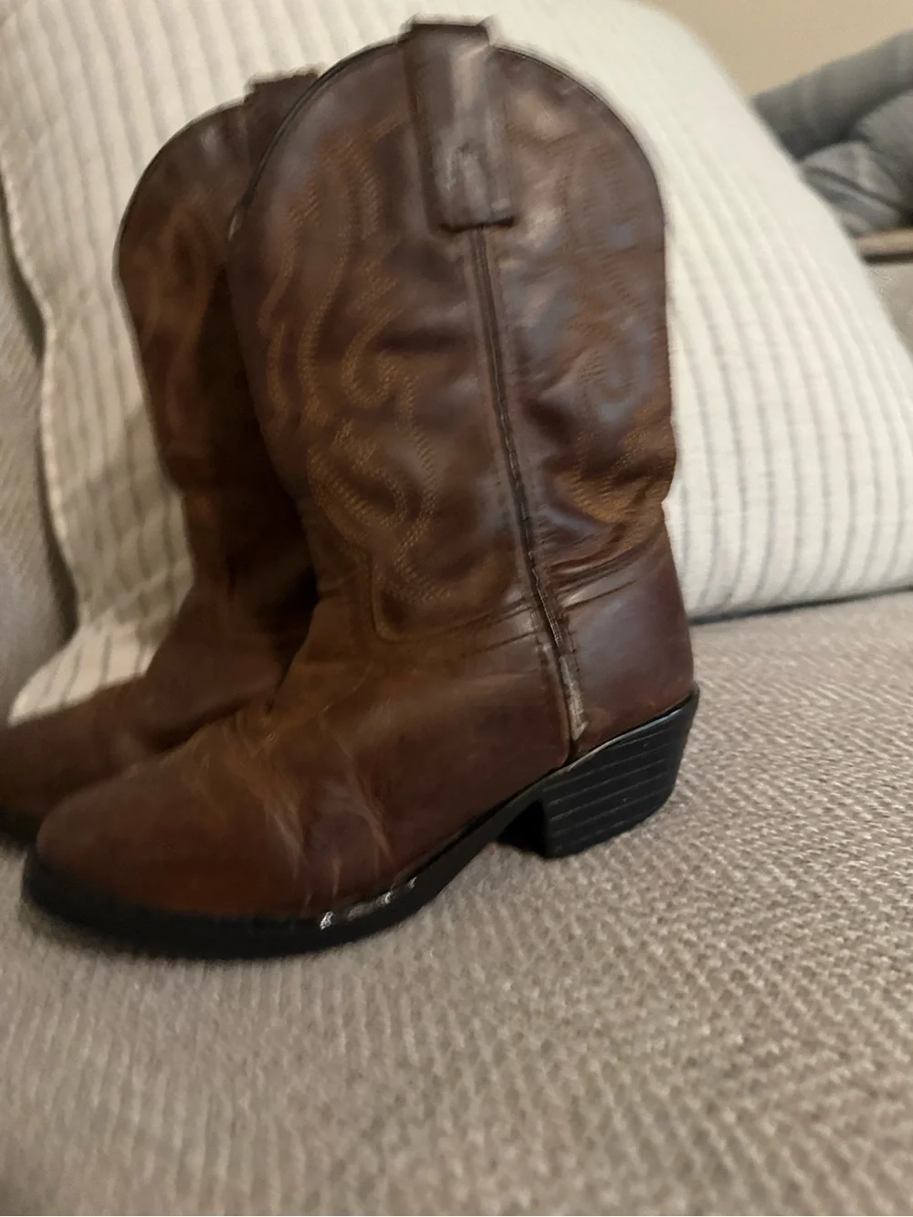 Youth Brown Leather Western Pull-On Boots